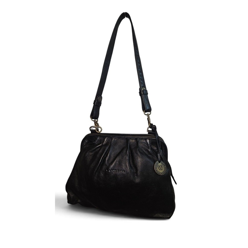 Wanderers Travel Co Black Cefalu Pebbled Leather Crossbody Shoulder Bag Pleated